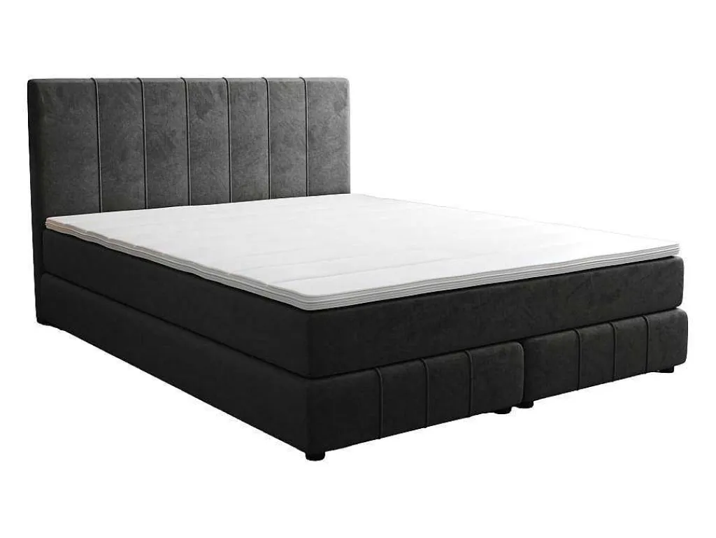 Complete Set Met Boxspring En Hoofdbord + Bedbodem + Matras + Topmatras - 160 X 200 Cm - Fluweel - Donkergrijs - Hida Van Ysmee-Ysmée Clearance