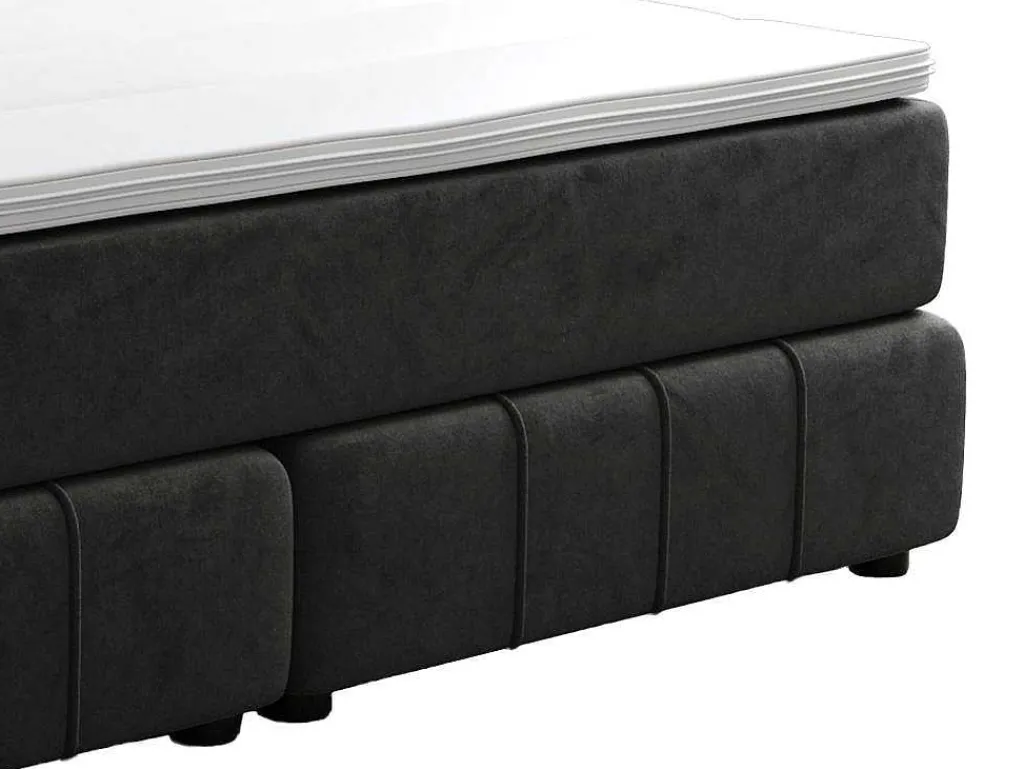 Complete Set Met Boxspring En Hoofdbord + Bedbodem + Matras + Topmatras - 160 X 200 Cm - Fluweel - Donkergrijs - Hida Van Ysmee-Ysmée Clearance