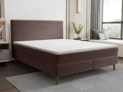 Complete Set Met Boxspring En Hoofdbord + Bedbodem + Matras + Topmatras - 160 X 200 Cm - Ribfluweel - Bruin - Nara Van Ysmee-Ysmée Sale