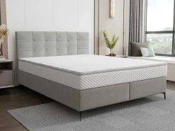 Complete Set Met Boxspring En Gecapitonneerd Hoofdbord + Bedbodem + Matras + Topmatras - 180 X 200 Cm - Stof - Lichtgrijs - Inao Van Ysmee-Ysmée Best
