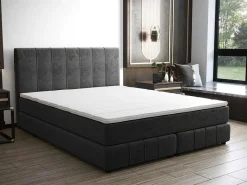 Complete Set Met Boxspring En Hoofdbord + Bedbodem + Matras + Topmatras - 180 X 200 Cm - Fluweel - Donkergrijs - Hida Van Ysmee-Ysmée Outlet