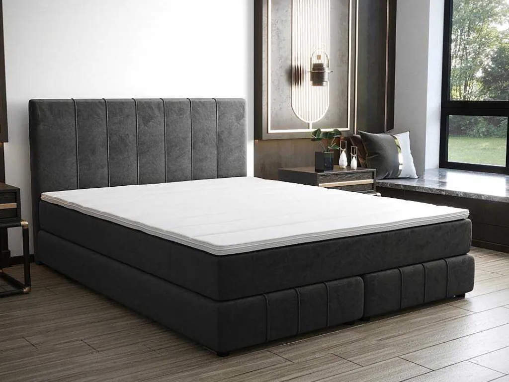 Complete Set Met Boxspring En Hoofdbord + Bedbodem + Matras + Topmatras - 180 X 200 Cm - Fluweel - Donkergrijs - Hida Van Ysmee-Ysmée Outlet