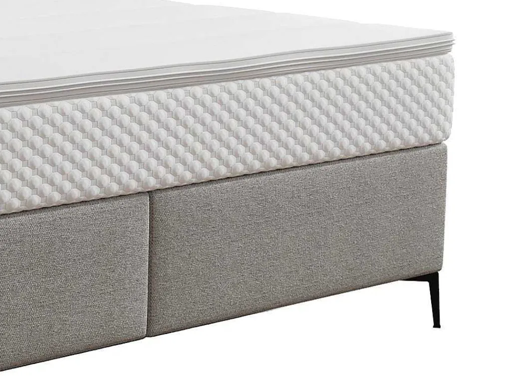 Complete Set Met Boxspring En Gecapitonneerd Hoofdbord + Bedbodem + Matras + Topmatras - 160 X 200 Cm - Stof - Lichtgrijs - Inao Van Ysmee-Ysmée Online