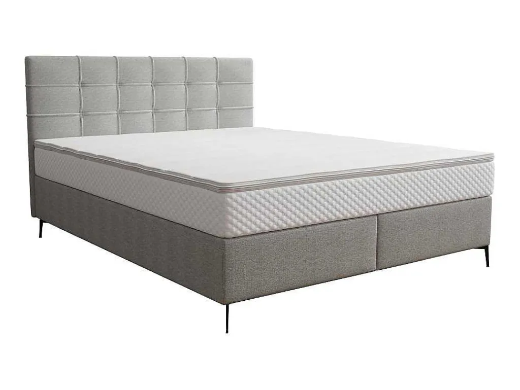 Complete Set Met Boxspring En Gecapitonneerd Hoofdbord + Bedbodem + Matras + Topmatras - 160 X 200 Cm - Stof - Lichtgrijs - Inao Van Ysmee-Ysmée Online