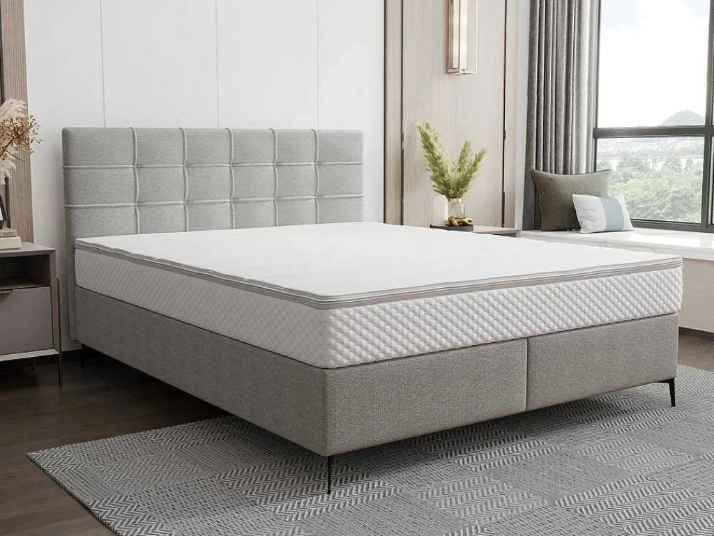 Complete Set Met Boxspring En Gecapitonneerd Hoofdbord + Bedbodem + Matras + Topmatras - 160 X 200 Cm - Stof - Lichtgrijs - Inao Van Ysmee-Ysmée Online