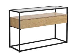 Consoletafel Met 2 Lades Van Mdf, Gehard Glas En Metaal - Licht Naturel - Camata-Vente-unique Sale