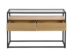 Consoletafel Met 2 Lades Van Mdf, Gehard Glas En Metaal - Licht Naturel - Camata-Vente-unique Sale