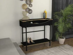 Consoletafel Met 1 Plank En 1 Nis - Zwart En Goudkleurig - Meriova-Vente-unique New
