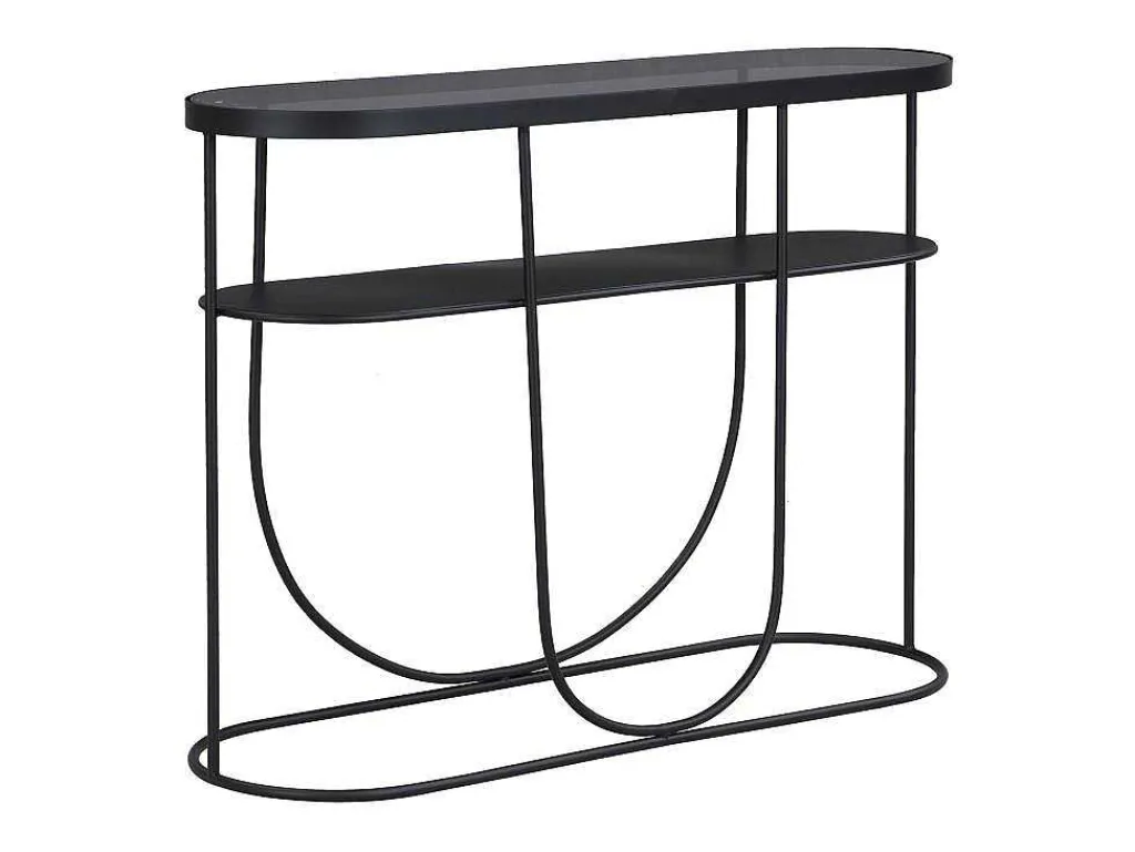 Consoletafel Met 1 Plank Van Metaal En Gerookt Glas - Zwart En Transparant - Pretoria-Vente-unique Sale