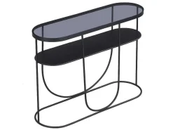 Consoletafel Met 1 Plank Van Metaal En Gerookt Glas - Zwart En Transparant - Pretoria-Vente-unique Sale