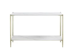 Consoletafel Met 1 Plank Van Keramiek En Metaal - Wit Marmereffect En Goud - Madola-Vente-unique