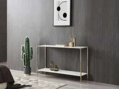 Consoletafel Met 1 Plank Van Keramiek En Metaal - Wit Marmereffect En Goud - Madola-Vente-unique
