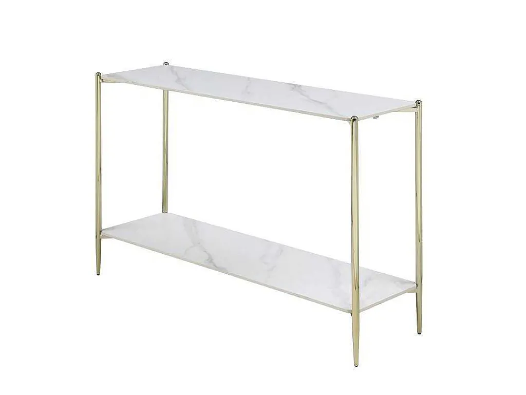 Consoletafel Met 1 Plank Van Keramiek En Metaal - Wit Marmereffect En Goud - Madola-Vente-unique