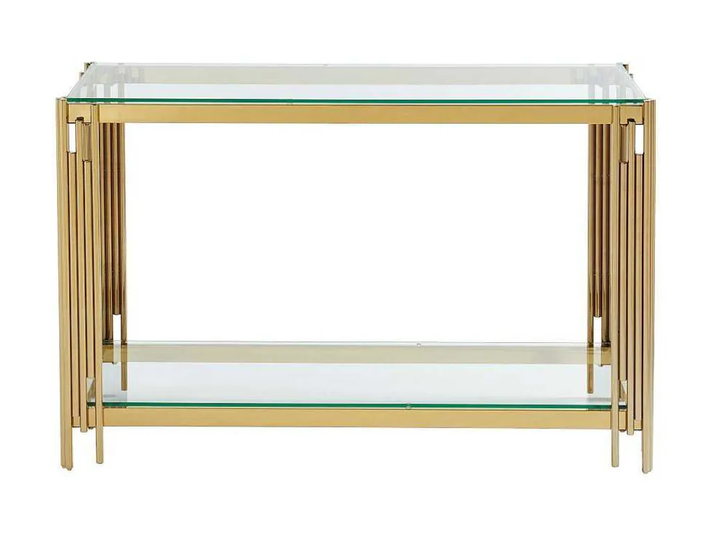 Consoletafel Van Gehard Glas En Roestvrij Staal - Goudkleurig - Nomelano - Van-PASCAL MORABITO Outlet