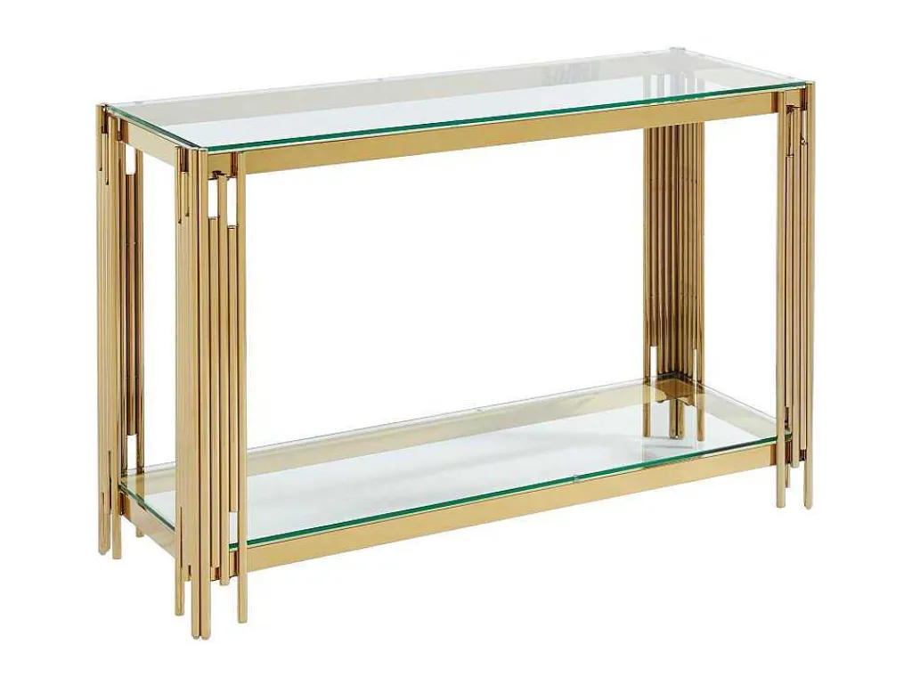 Consoletafel Van Gehard Glas En Roestvrij Staal - Goudkleurig - Nomelano - Van-PASCAL MORABITO Outlet