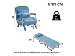 Converteerbare Stoffen Fauteuil - 6-Voudig Verstelbare Rugleuning - Blauw-Vente-unique Best