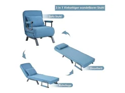 Converteerbare Stoffen Fauteuil - 6-Voudig Verstelbare Rugleuning - Blauw-Vente-unique Best
