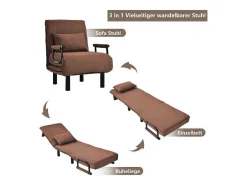 Converteerbare Stoffen Fauteuil - 6-Voudig Verstelbare Rugleuning - Bruin-Vente-unique Discount