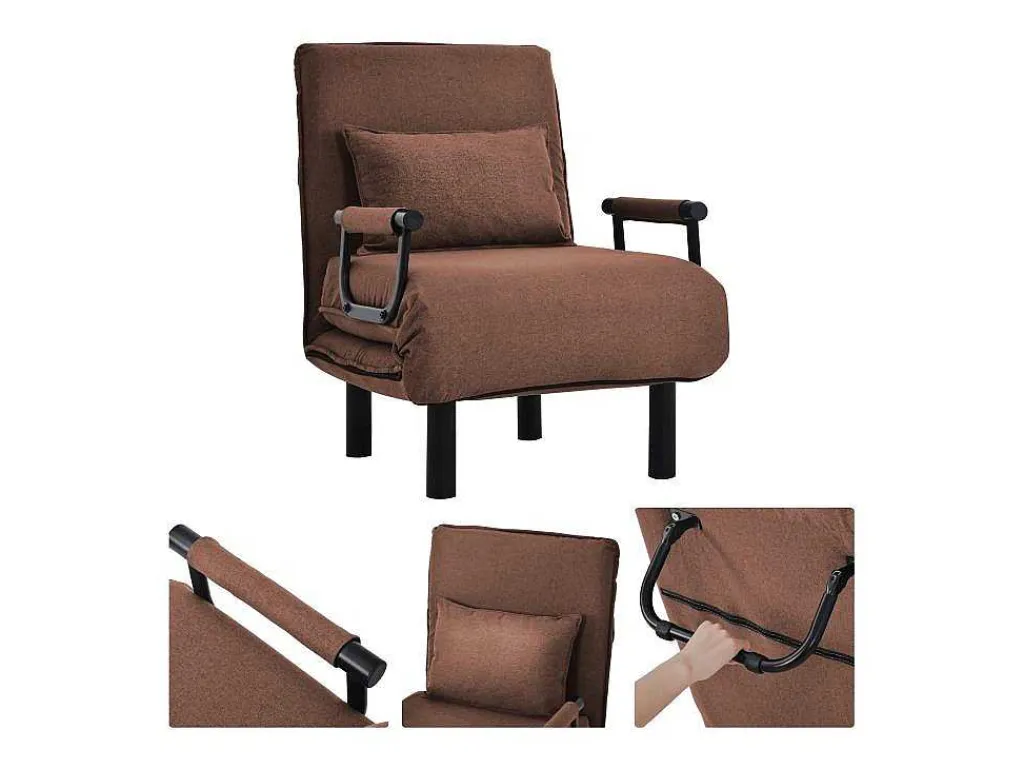Converteerbare Stoffen Fauteuil - 6-Voudig Verstelbare Rugleuning - Bruin-Vente-unique Discount
