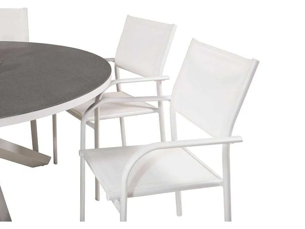 Copacabana Tuinmeubelset Tafel O140Cm En 6 Stoel Santorini Wit, Grijs, Cremekleur.-Vente-unique Online