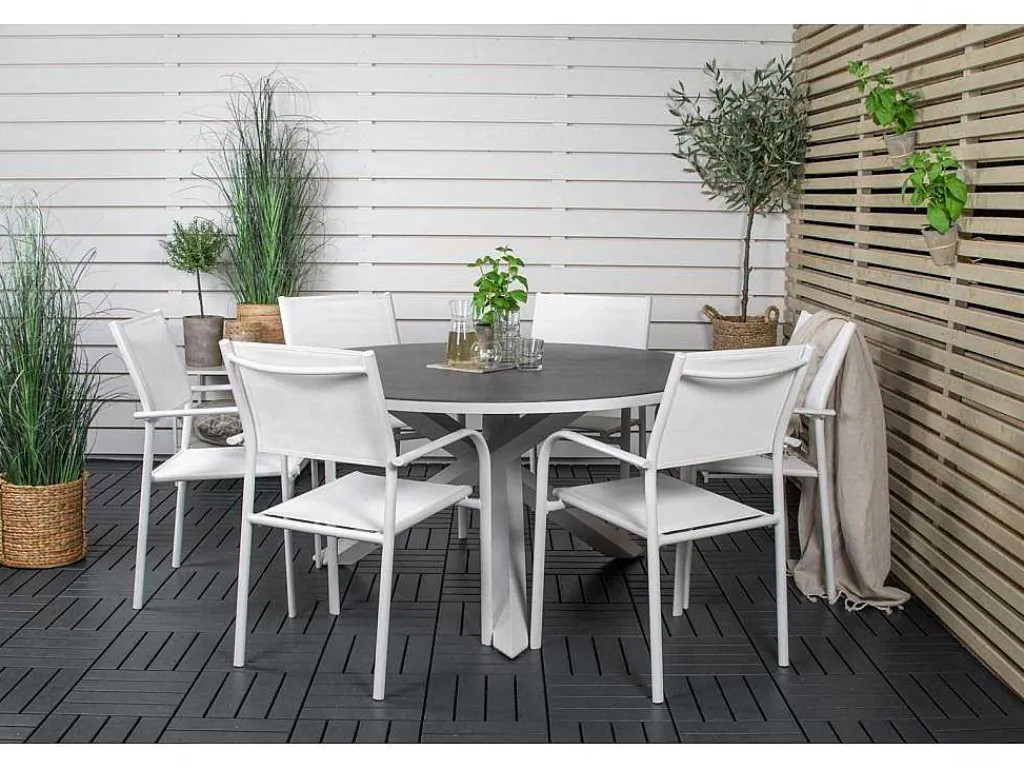 Copacabana Tuinmeubelset Tafel O140Cm En 6 Stoel Santorini Wit, Grijs, Cremekleur.-Vente-unique Online