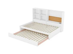Dagbed Met Onderschuifbed - 90X200Cm - Met Tekentafel En Opbergvakken - Wit-ModernLuxe Sale