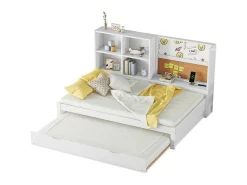 Dagbed Met Onderschuifbed - 90X200Cm - Met Tekentafel En Opbergvakken - Wit-ModernLuxe Sale