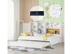 Dagbed Met Onderschuifbed - 90X200Cm - Met Tekentafel En Opbergvakken - Wit-ModernLuxe Sale