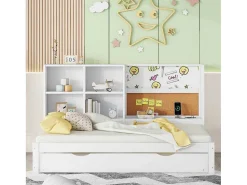 Dagbed Met Onderschuifbed - 90X200Cm - Met Tekentafel En Opbergvakken - Wit-ModernLuxe Sale