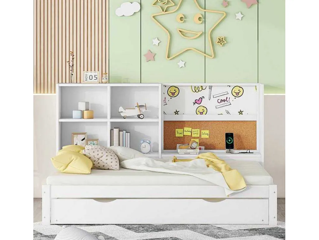 Dagbed Met Onderschuifbed - 90X200Cm - Met Tekentafel En Opbergvakken - Wit-ModernLuxe Sale
