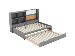 Dagbed Met Onderschuifbed - 90X200Cm - Met Tekentafel En Opbergvakken - Grijs-ModernLuxe Outlet