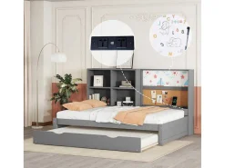 Dagbed Met Onderschuifbed - 90X200Cm - Met Tekentafel En Opbergvakken - Grijs-ModernLuxe Outlet