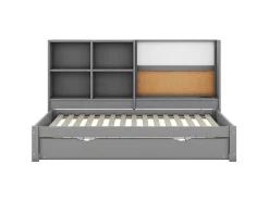 Dagbed Met Onderschuifbed - 90X200Cm - Met Tekentafel En Opbergvakken - Grijs-ModernLuxe Outlet