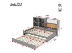 Dagbed Met Onderschuifbed - 90X200Cm - Met Tekentafel En Opbergvakken - Grijs-ModernLuxe Outlet