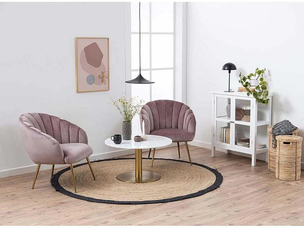 Dany Fauteuil Loungestoel Oudroze, Messingkleurig.-Vente-unique