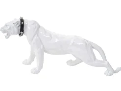 Decoratief Beeldje Panter Met Halsband, Wit Hoogglans Met Kraag-Vente-unique Sale
