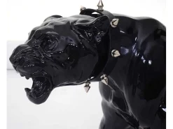 Decoratief Beeldje Panter Met Halsband, Zwart Hoogglans Met Kraag-Vente-unique Hot