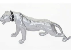 Decoratief Beeldje Panter Met Halsband, Zilver Mat Met Kraag-Vente-unique New