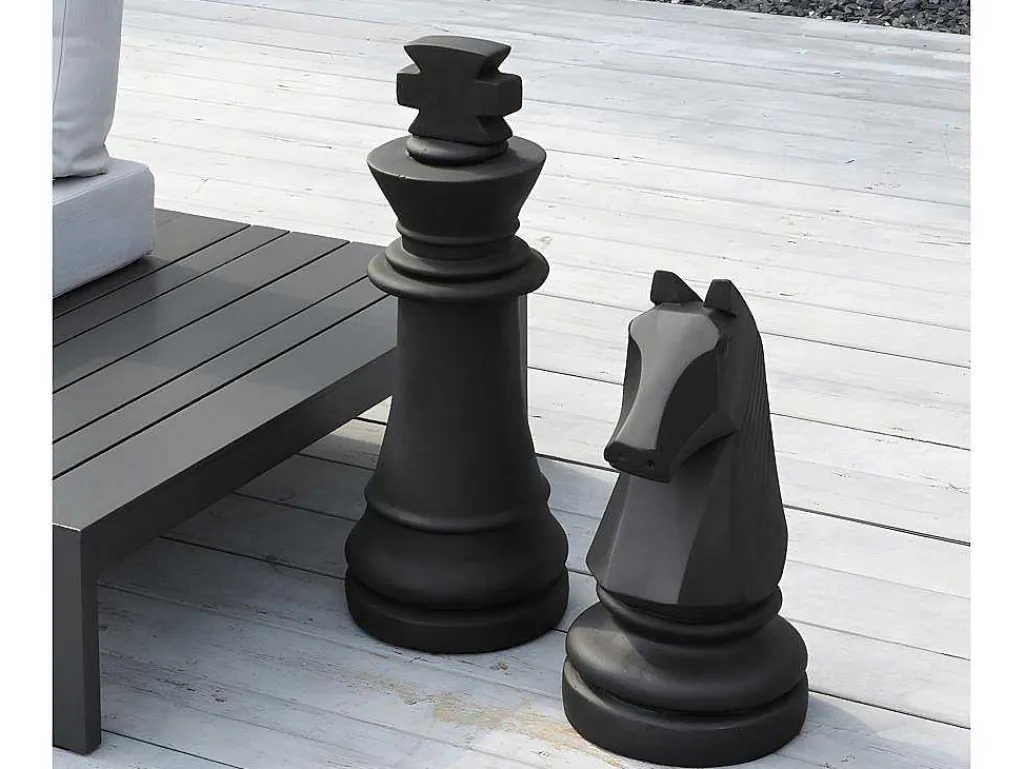 Decoratief Standbeeld Schaakspel In Cement Koning - B. 24,5 X H. 68 Cm - Gambit-MYLIA Best