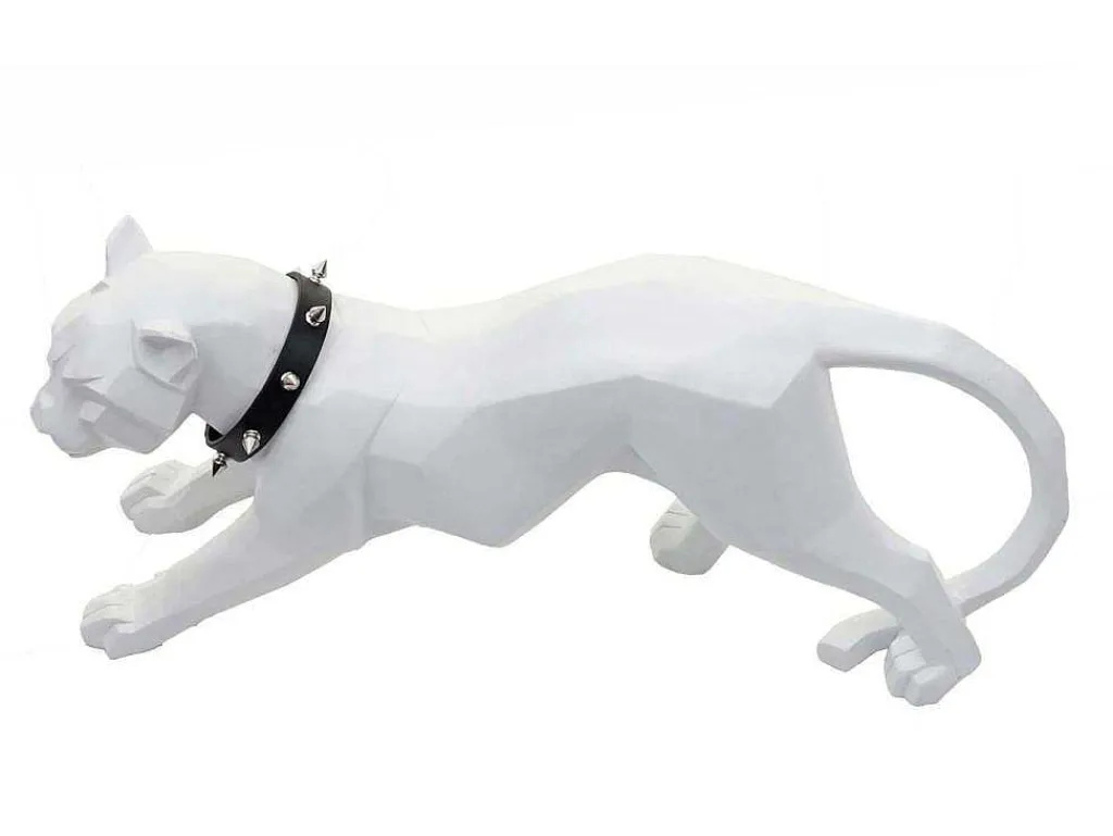 Decoratiefiguurtje Luipaard Mcw-D36 Met Kraag, Wit Mat Met Kraag-Vente-unique Outlet