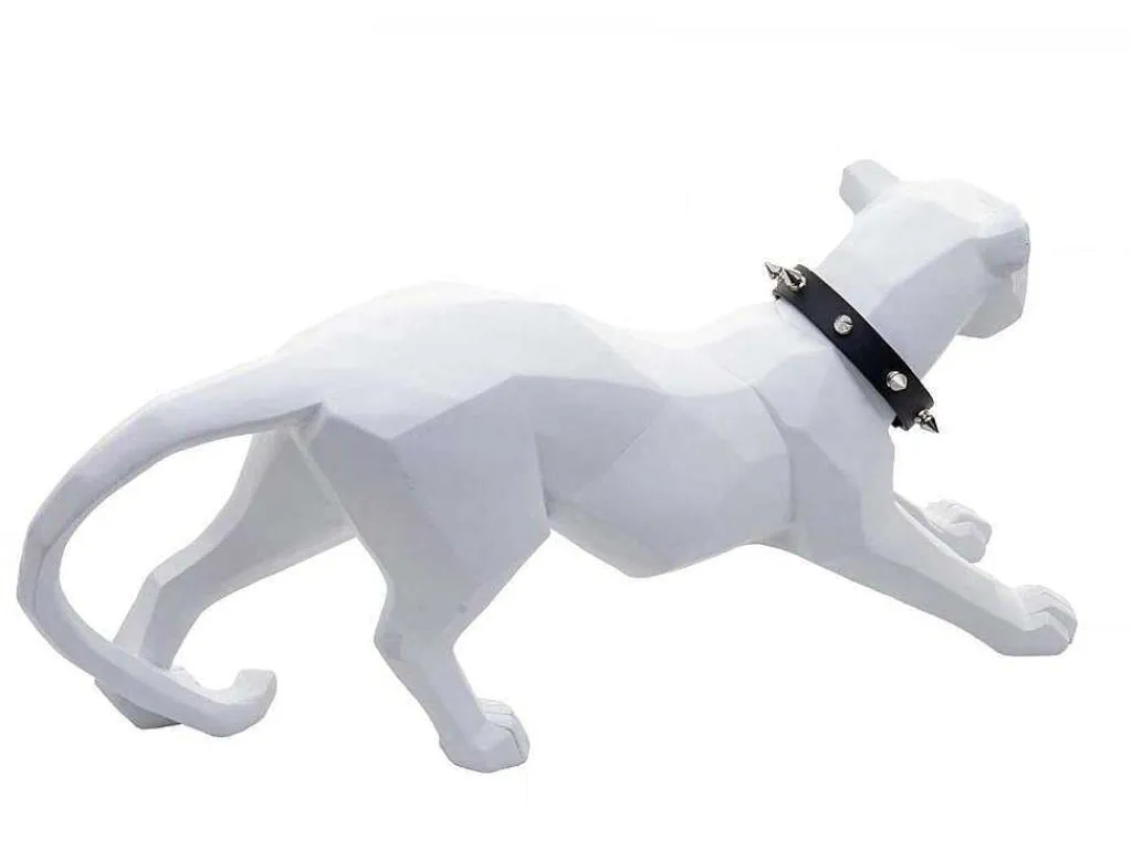 Decoratiefiguurtje Luipaard Mcw-D36 Met Kraag, Wit Mat Met Kraag-Vente-unique Outlet