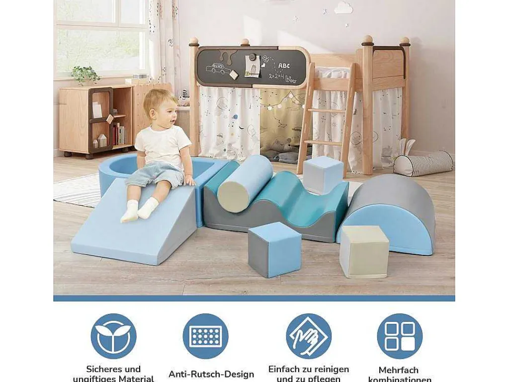 9-Delige Bouwstenen Voor Hardlopen En Klimmen. Bouwstenen Voor Kinderen. Trappen, Glijbaan En Ballenbad Voor Kleuters En Baby'S, Zachte, Kleurrijke Bouwstenen. Zonder Bal.-Vente-unique Clearance