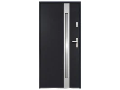 Deur Van Geglazuurd Staal En Inox H.207 X B.100 Cm Antraciet - Rechts Duwen - Braga-Vente-unique Clearance