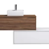 Donker Naturel En Wit Hangend Badkamermeubel Met Enkele Wastafel En Twee Lades - 94 Cm - Teana Ii-Vente-unique Outlet