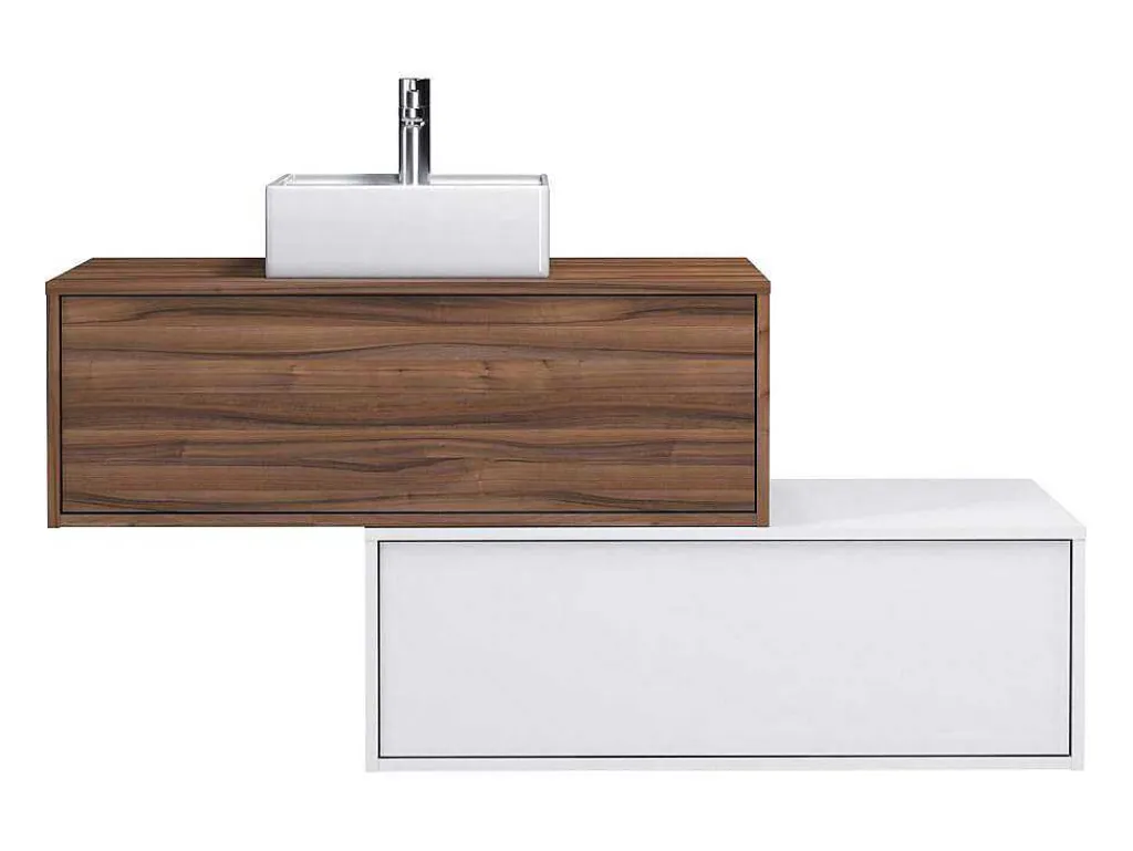 Donker Naturel En Wit Hangend Badkamermeubel Met Enkele Wastafel En Twee Lades - 94 Cm - Teana Ii-Vente-unique Outlet