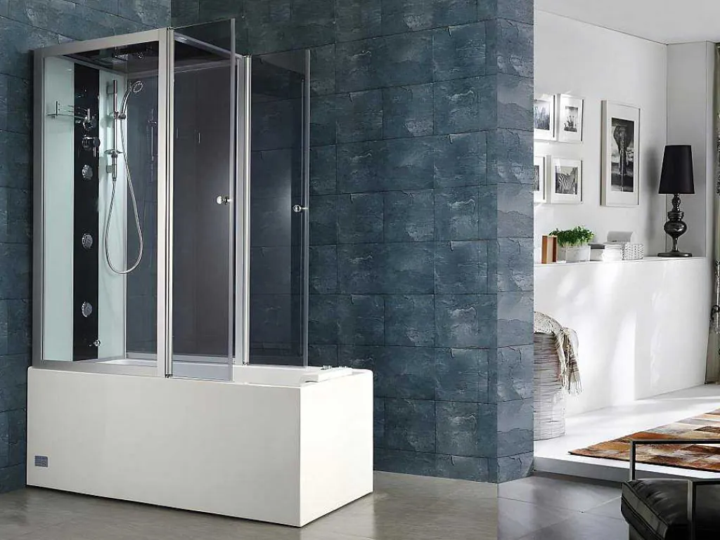 Douche Bad Combinatie Met Massagestralen Daria Van Vertrekt Acrylglas - 75 X 150 X 215 Cm - 30 Micro Jets En 6 Grote Jets-Shower & Design Sale