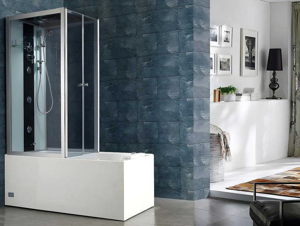 Douche Bad Combinatie Met Massagestralen Daria Van Vertrekt Acrylglas - 75 X 150 X 215 Cm - 30 Micro Jets En 6 Grote Jets-Shower & Design Sale