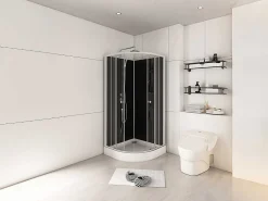 Douchecabine In Kwartcirkel - Verstelbare Hoogte - Chroom En Zwart - L90 X B90 X H213/232 Cm - Pozali-Shower & Design Outlet