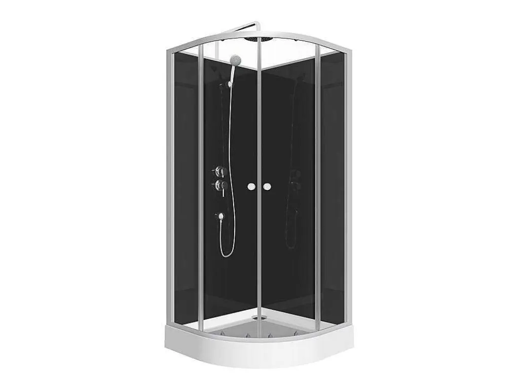 Douchecabine In Kwartcirkel - Verstelbare Hoogte - Chroom En Zwart - L90 X B90 X H213/232 Cm - Pozali-Shower & Design Outlet