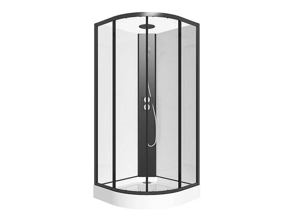Douchecabine Kwart Cirkel - Aanpasbare Hoogte - L80 X B80 X H213/232 Cm - Zwart En Wit - Rovata-Shower & Design Online